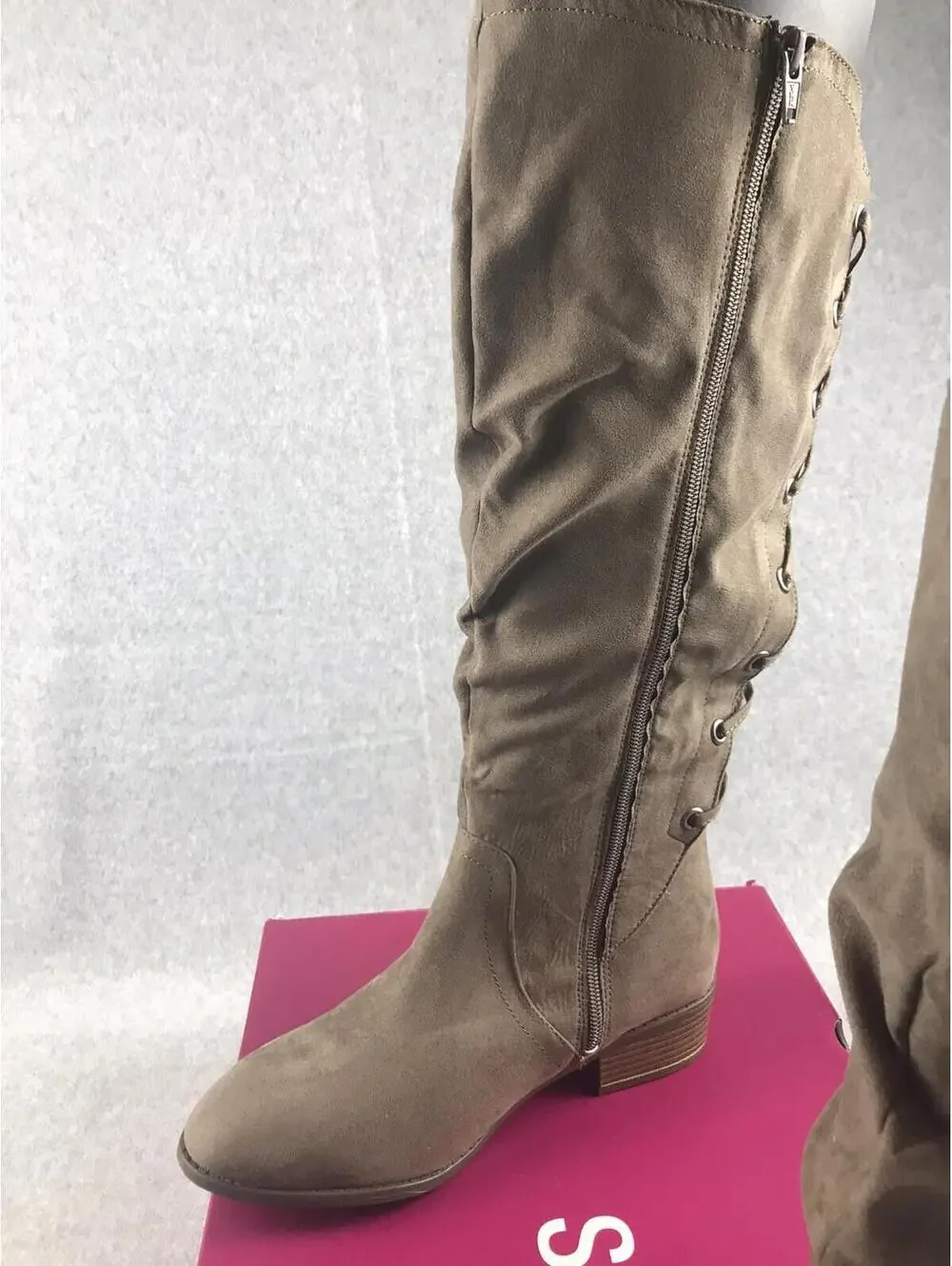 SO Knee-High Boots Womens 10 Othonna Faux Suede Knitted Backing
